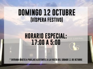 HORARIO ESPECIAL DOMINGO 12 OCTUBRE (VÍSPERA FESTIVO)
